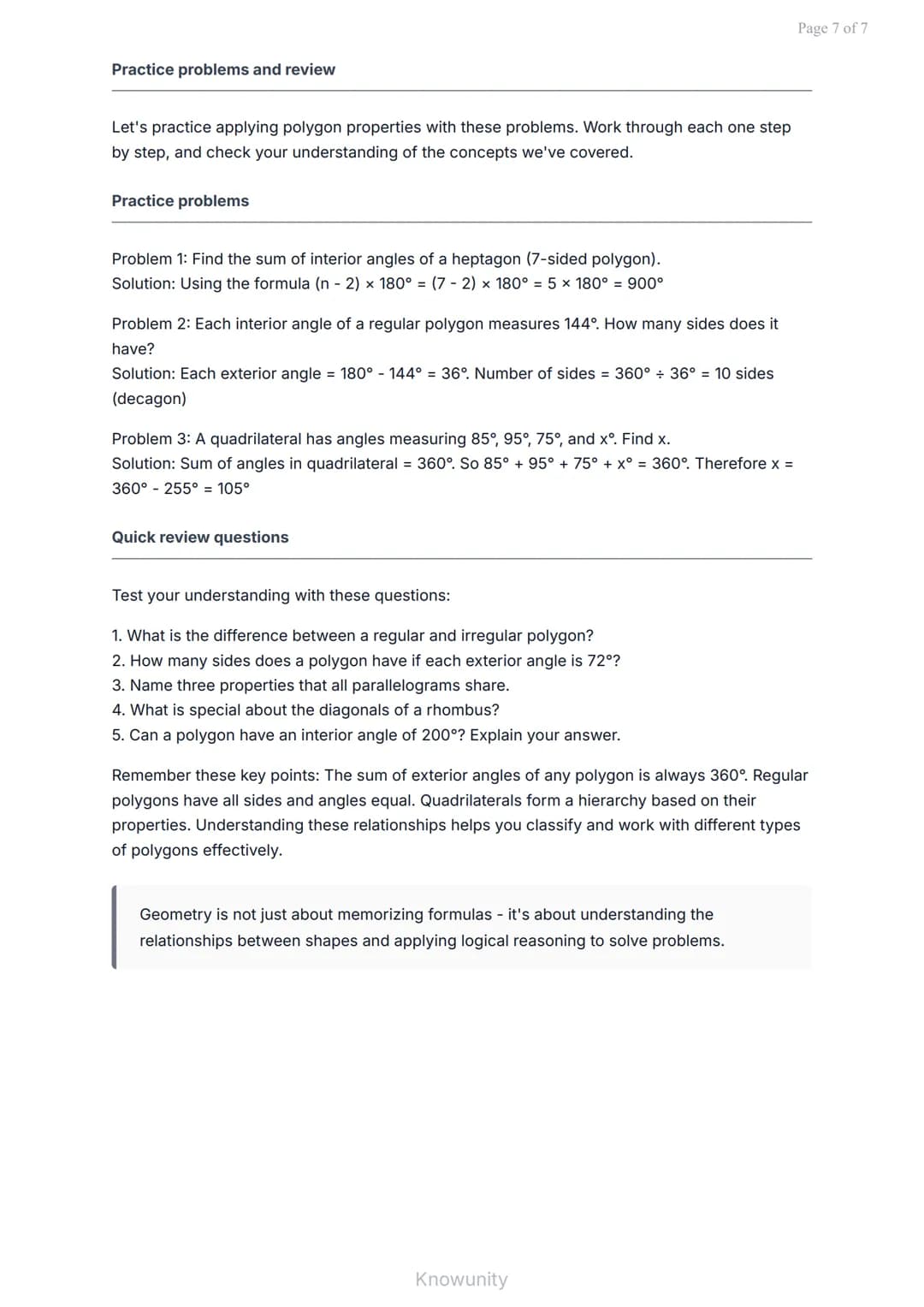 Geometry: Polygons and Quadrilaterals - Properties and Classification
Understanding polygon properties and quadrilateral classification
What