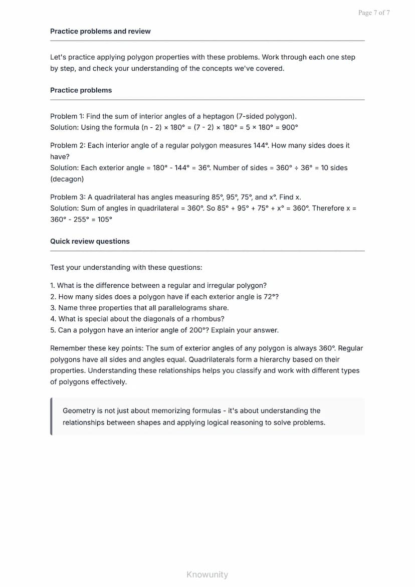 Geometry: Polygons and Quadrilaterals - Properties and Classification
Understanding polygon properties and quadrilateral classification
What