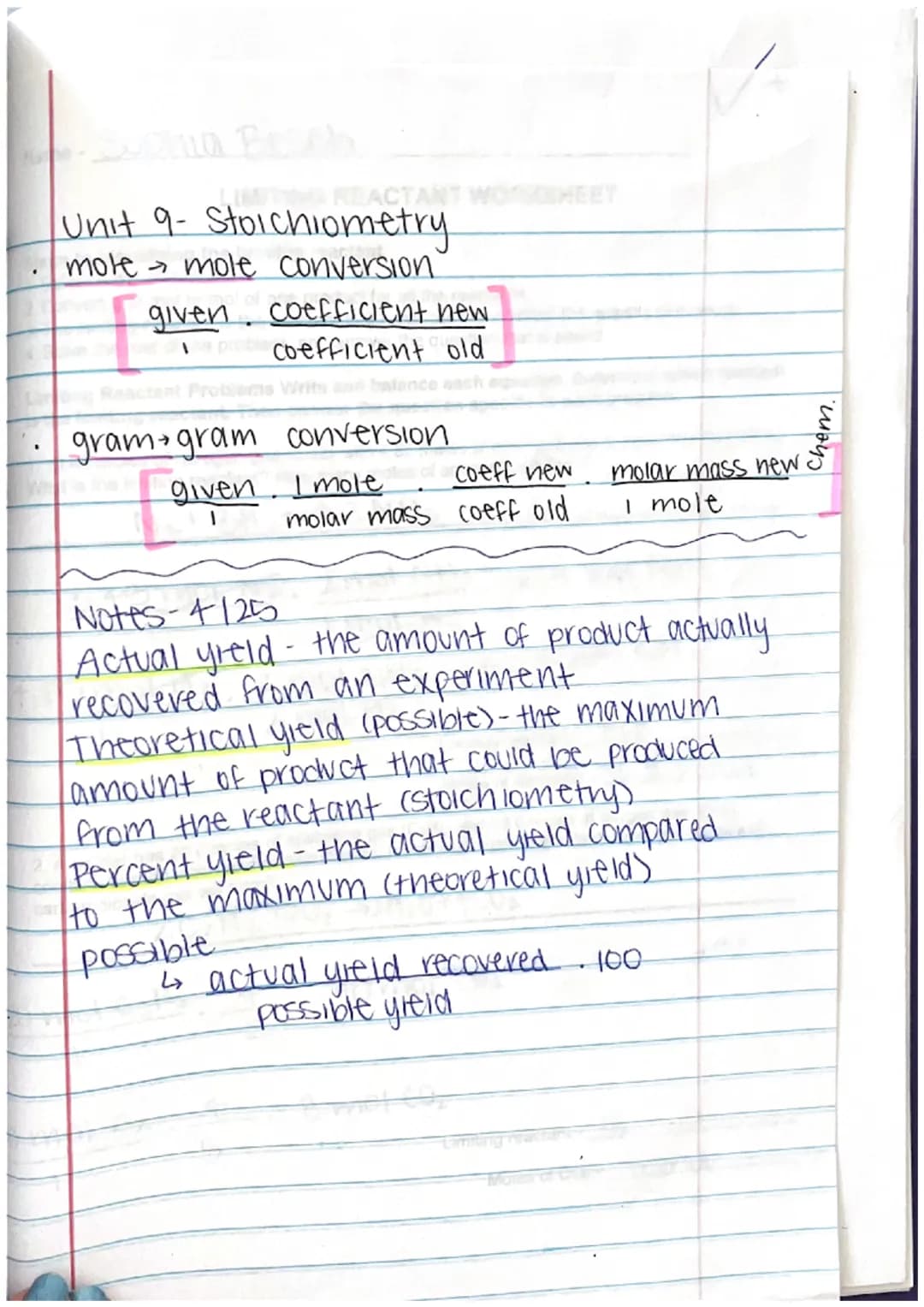 .
ACTA
Unit 9- Stoichiometry.
mole mole conversion.
given coefficient new
probe coefficient old
gram-gram conversion
[21
coeff new
molar mas