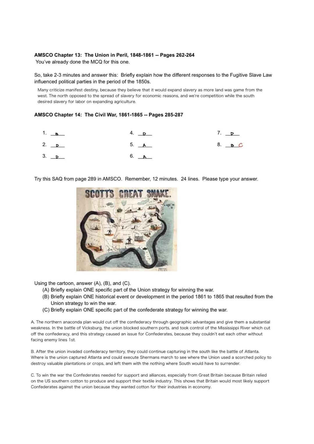 The Civil War: Causes, Courses, and Skills Practice
Directions: You will fill this out as a study guide for the Civil War. Some of it is rev