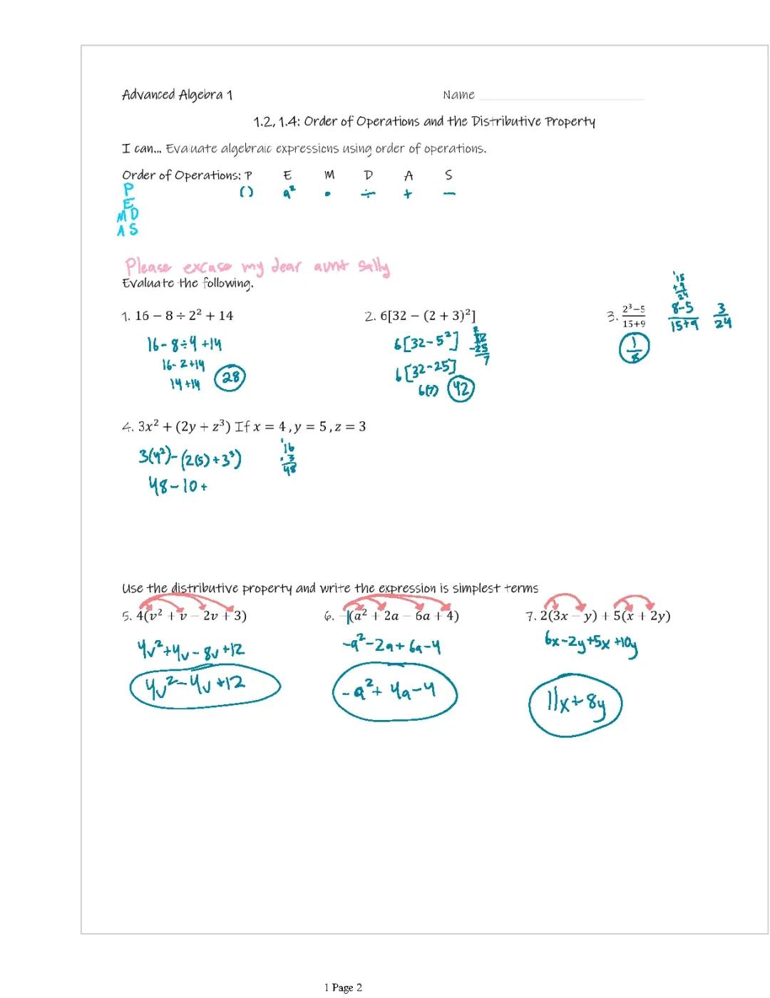 Fun Order of Operations and Distributive Property Worksheets for Kids