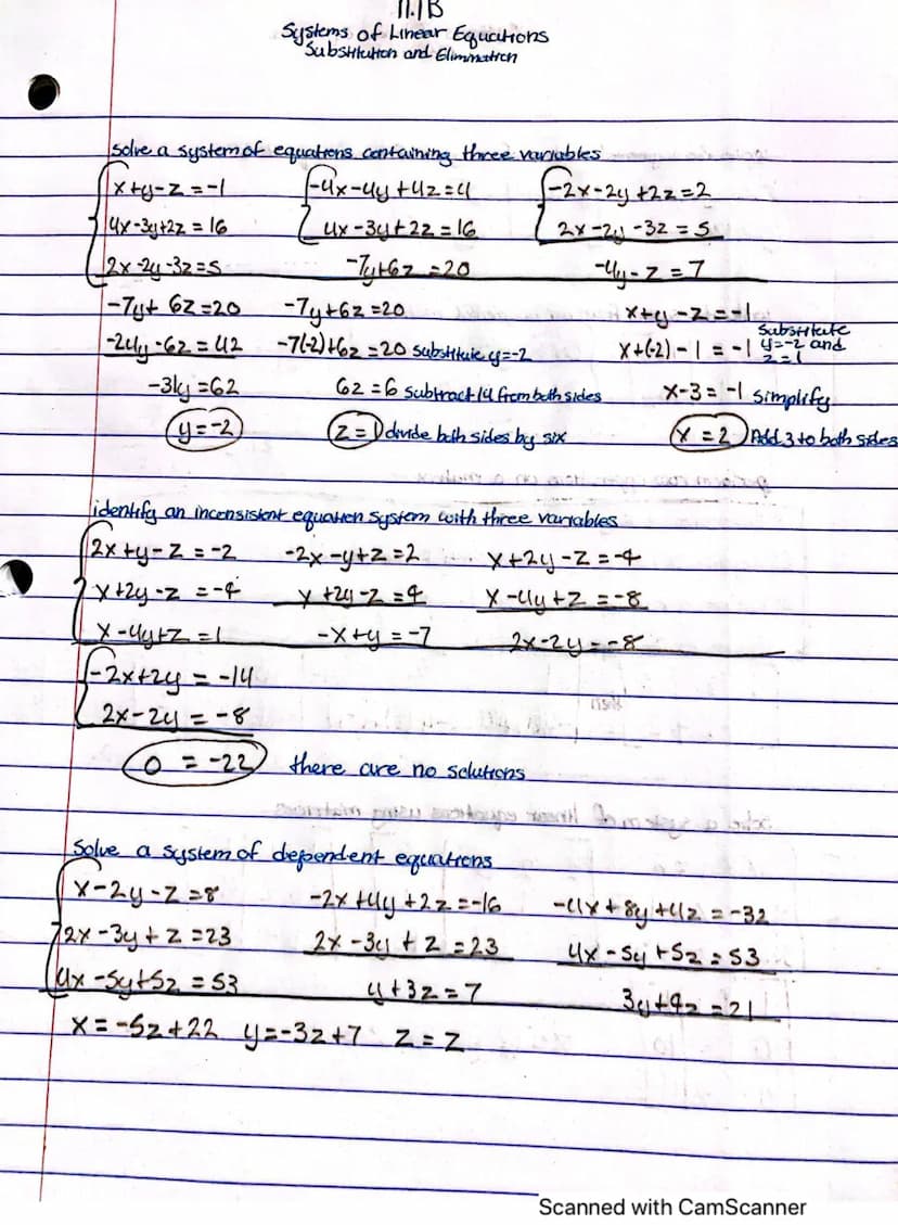 11.1A
Systems of Linear Equations
Substitution and Elimination
Solve a system of equations with substitution
fax+y=5
y=-2x+5
(-4x+6y=12
Solv