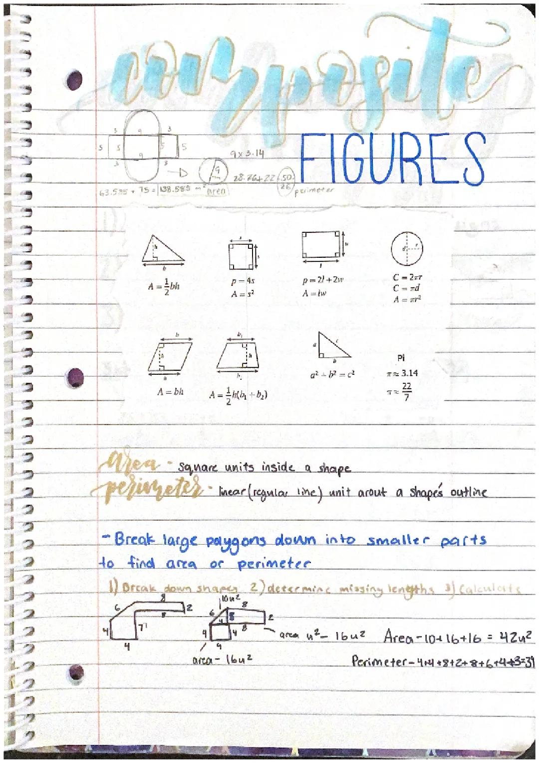 7th Grade Math: Easy Composite Figures Notes & Worksheets PDF