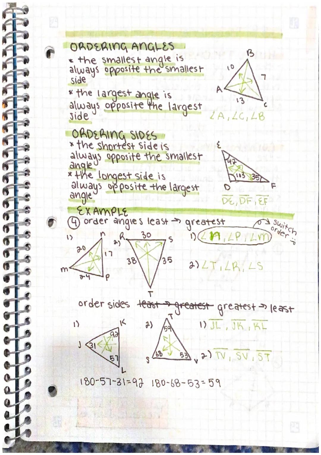 U
3.7 Inequalities in one triangle
TRIANGLE INEQUALITY THEOREM
- the sum of the lengths
of the two smaller sides
of a triangle must be
great