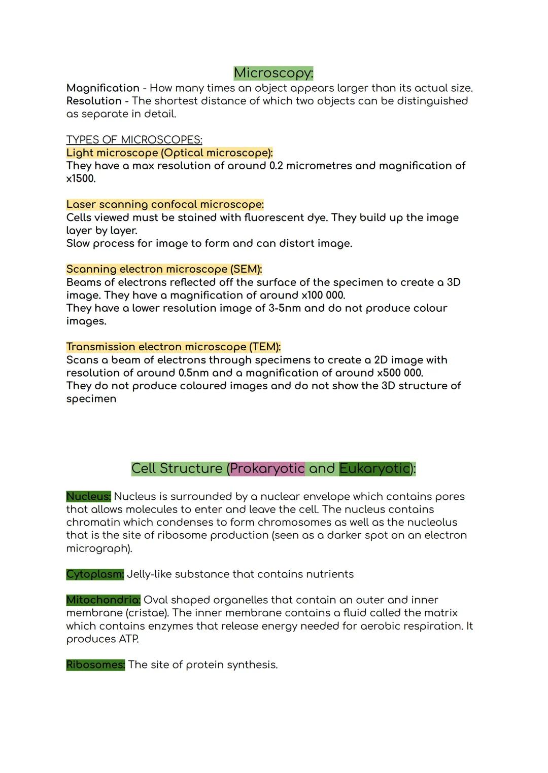 Microscopy:
Magnification - How many times an object appears larger than its actual size.
Resolution - The shortest distance of which two ob