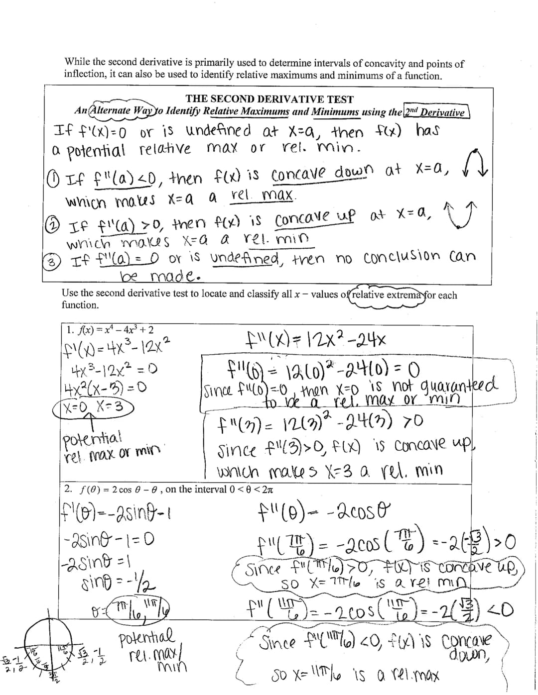 AP Calculus
Unit 4 - Applications of the Derivative - Part 1
Day 5 Notes: Understanding the Second Derivative
At what value(s) of x does g(x