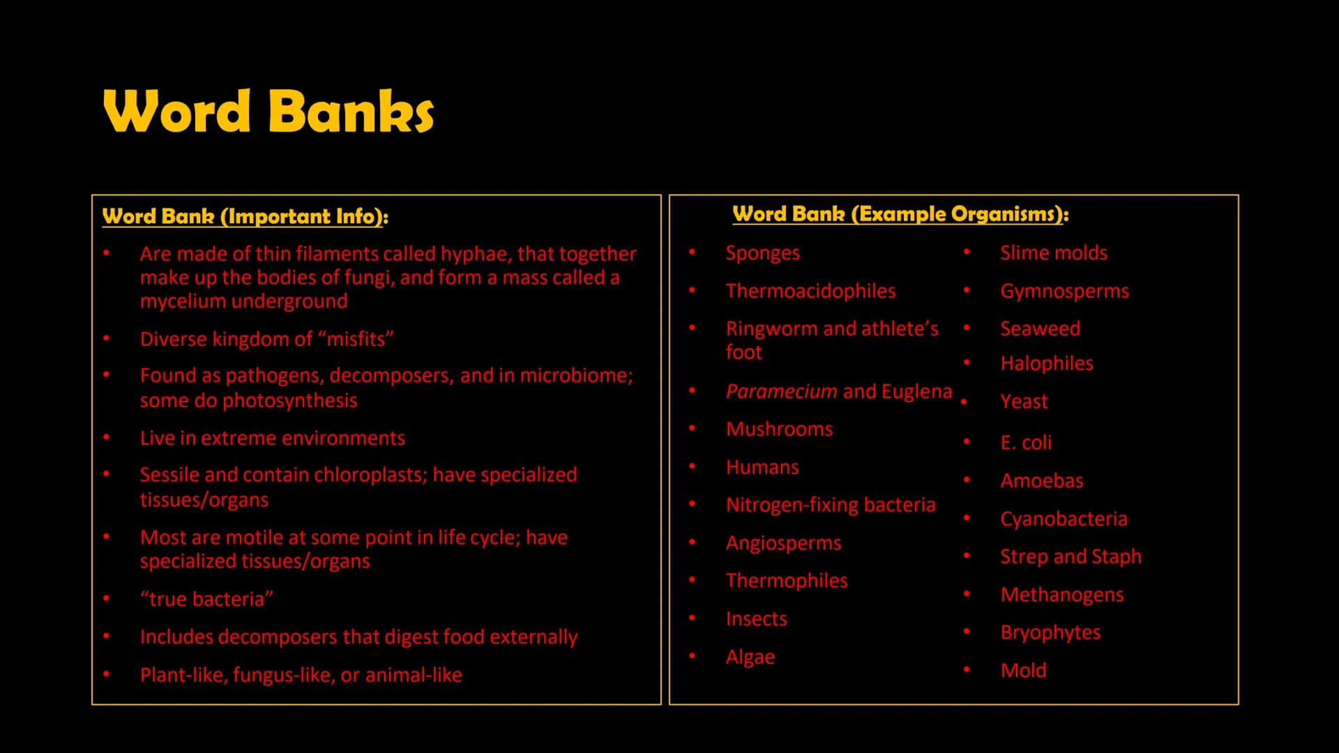 Animals
10
Protists
Plants
Bacteria
Fungi
Archaea
Kingdom
Characteristics
Instructions: Use
the Classification
Notes, the
textbook, and
vide