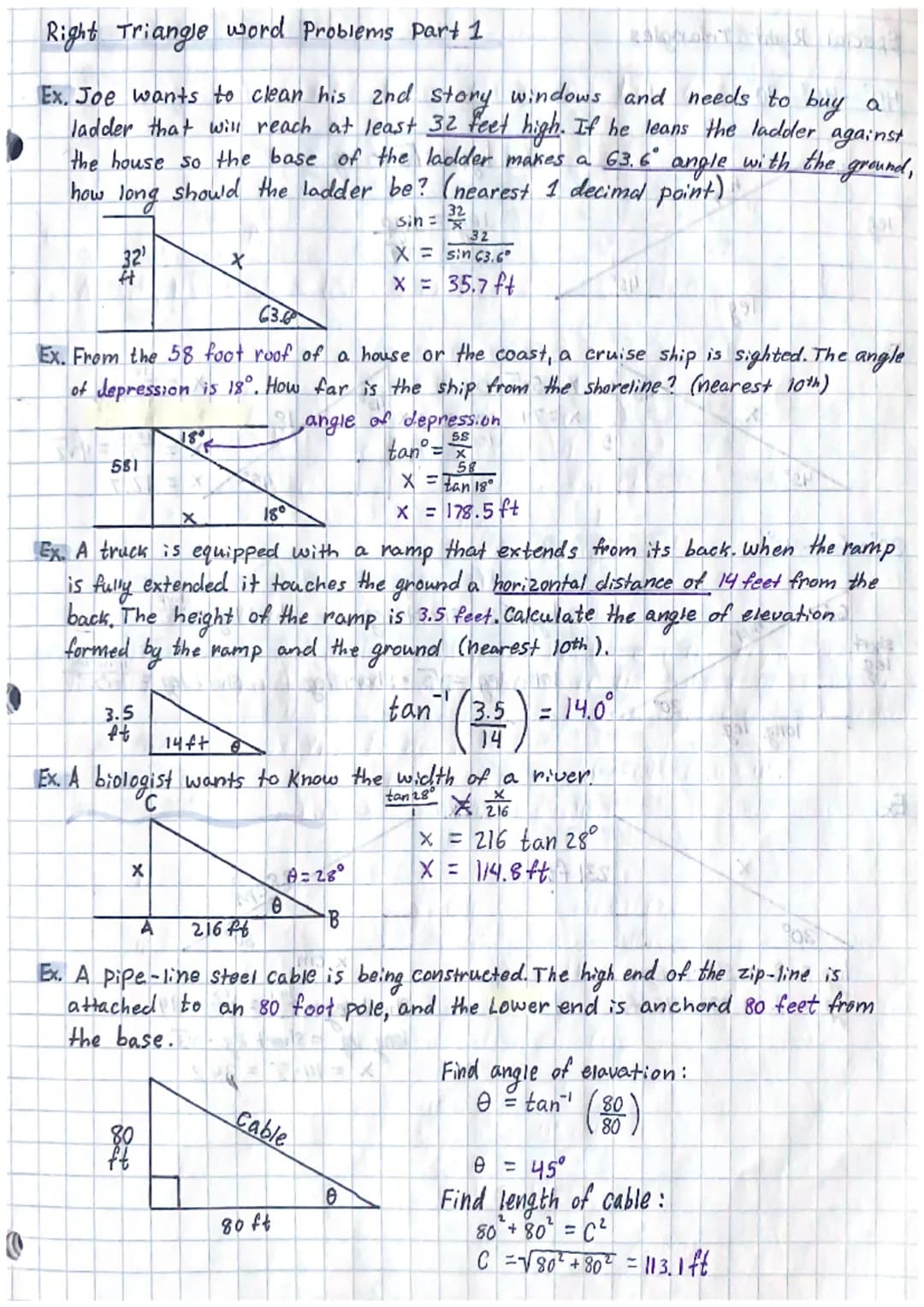 0
Right Triangle word Problems Part 1
Ex. Joe wants to clean his 2nd story windows and needs to buy a
ladder that will reach at least 32 fee