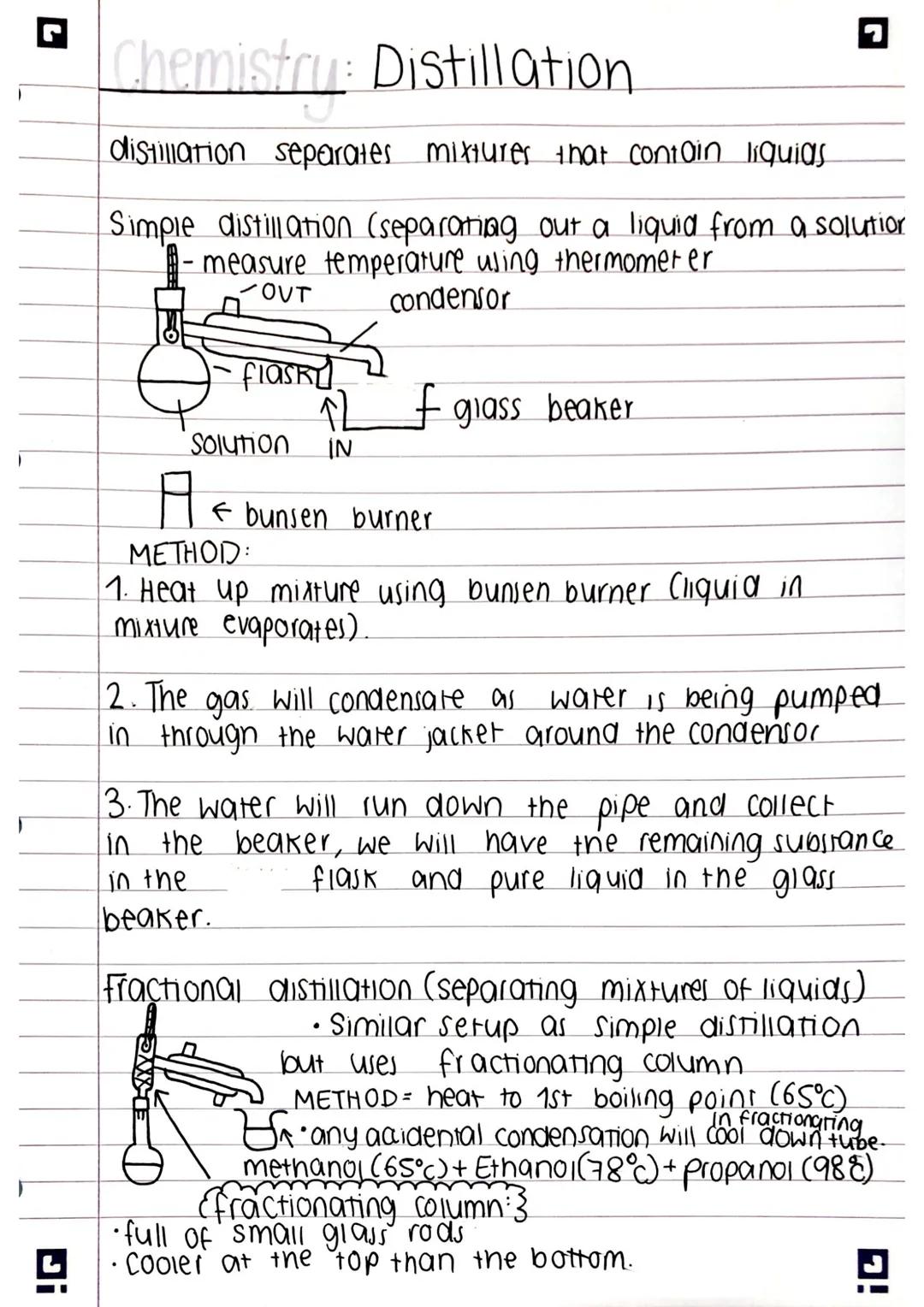 !G
Chemistry: Distillation
distillation separates mixtures that contain liquias
Simple distillation (separating out a liquid from a solution