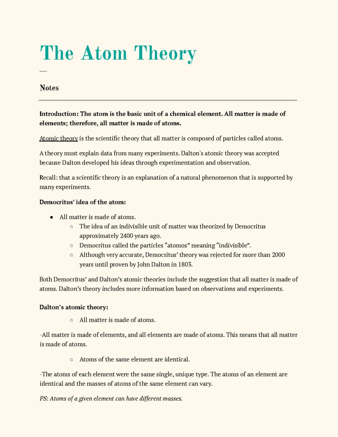 The atom theory