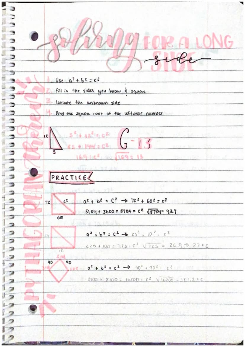 000000
so
fry
N
12
A
72
Use a² + b² = c²
Fill in the sides
90
PRACTICE
you
Isolate the unknown side
find the square root of the left over nu
