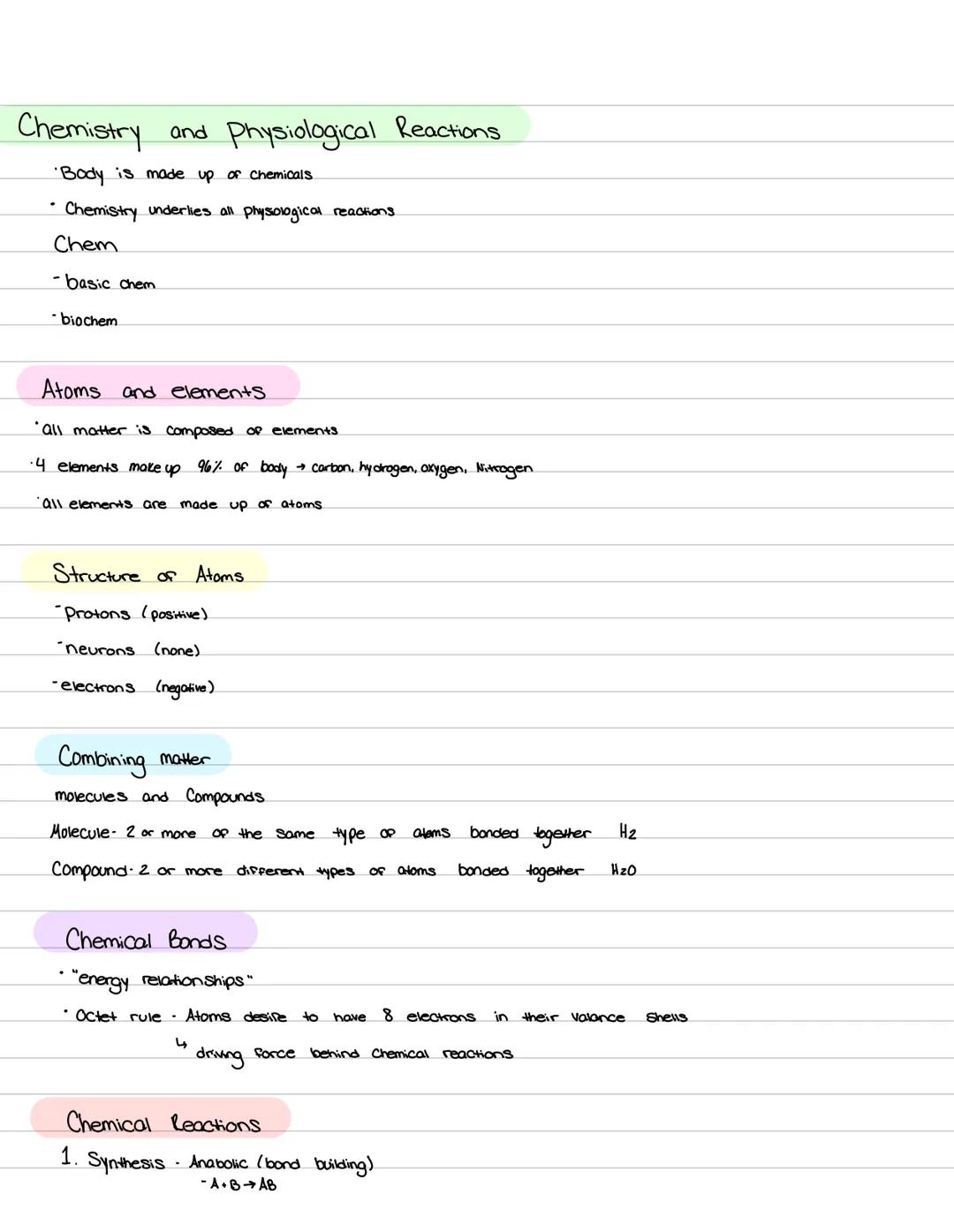 Chemistry
comes alive Chemistry
and Physiological Reactions
• Body is made up of chemicals
Chemistry underlies all physiological reactions.
