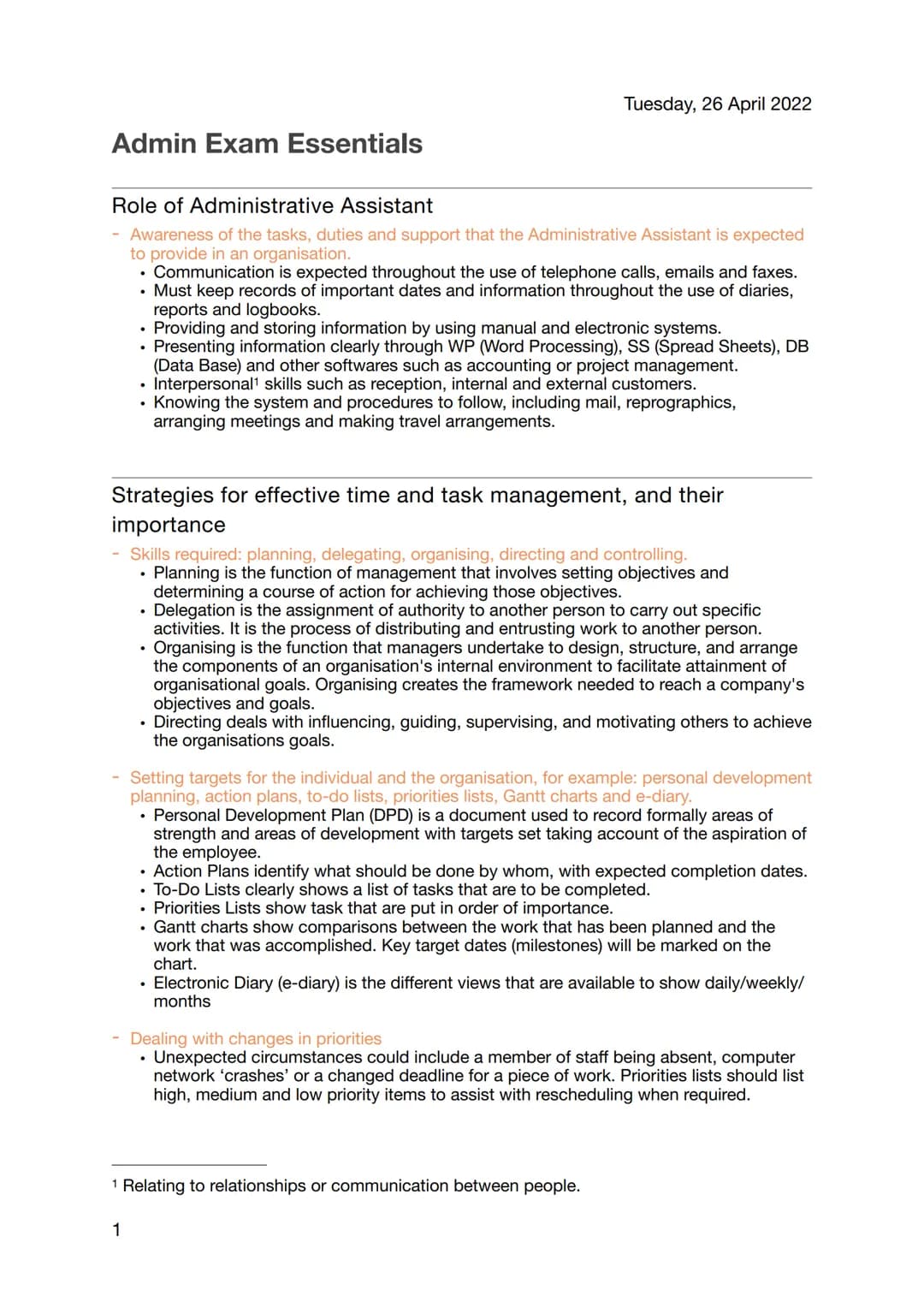 Admin Exam Essentials
Role of Administrative Assistant
Awareness of the tasks, duties and support that the Administrative Assistant is expec