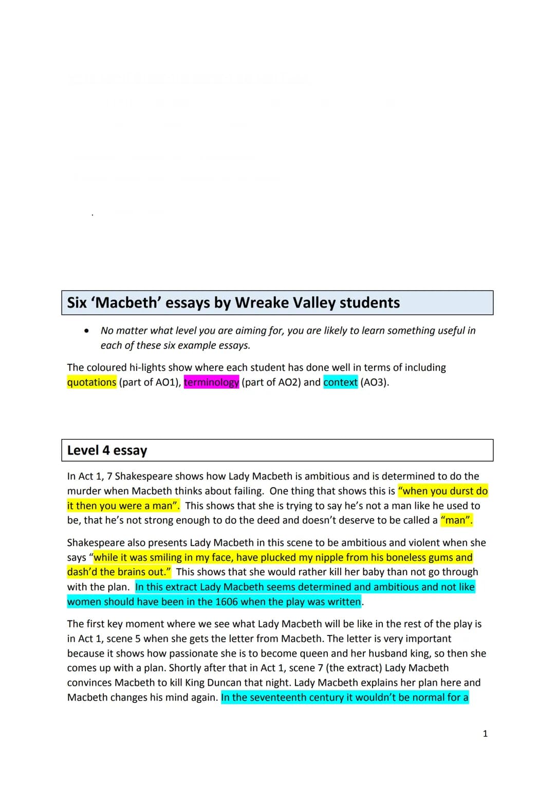 Six 'Macbeth' essays by Wreake Valley students
No matter what level you are aiming for, you are likely to learn something useful in
each of 