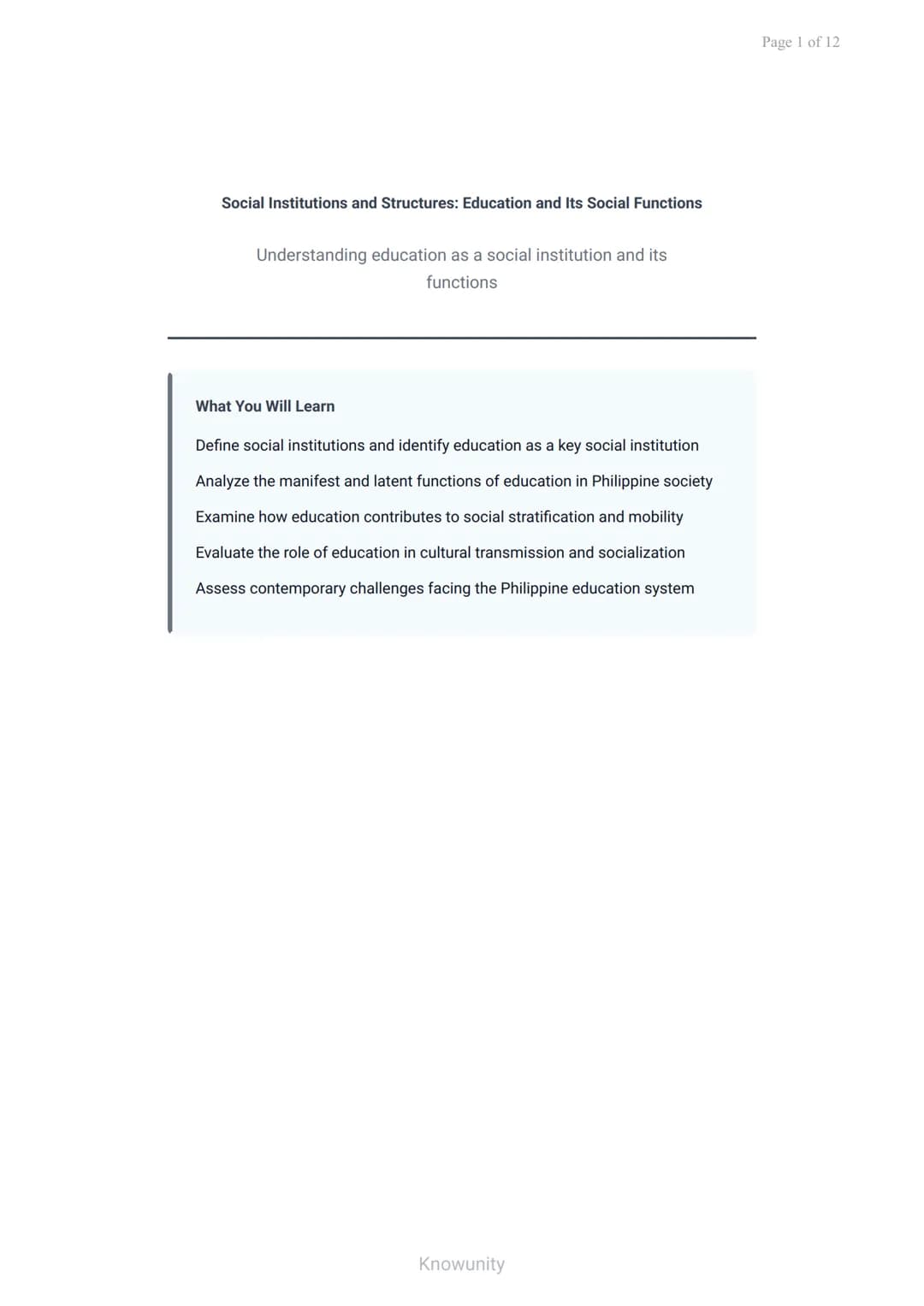 Social Institutions and Structures: Education and Its Social Functions
Understanding education as a social institution and its
functions
Wha