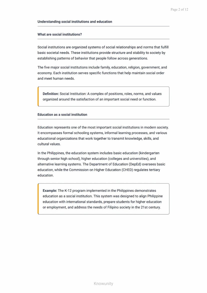 Social Institutions and Structures: Education and Its Social Functions
Understanding education as a social institution and its
functions
Wha