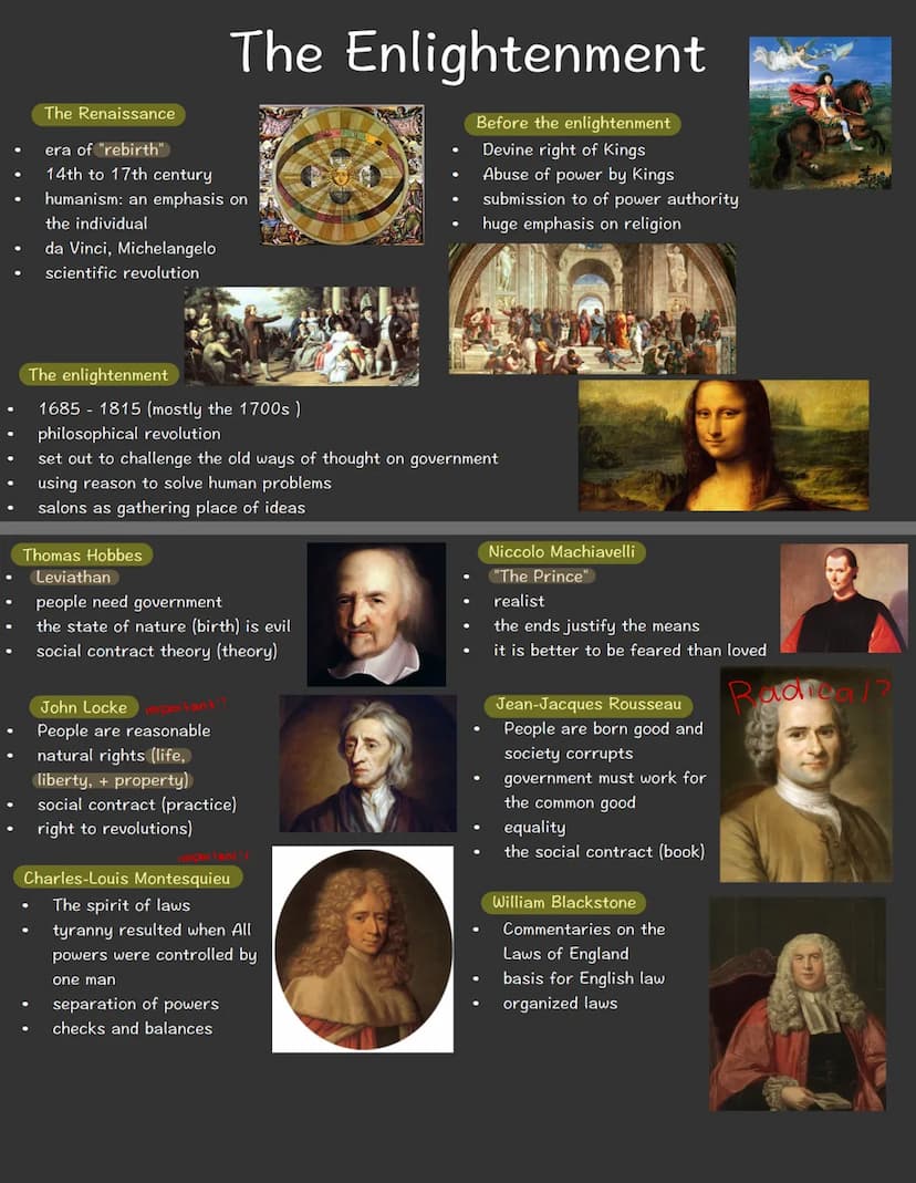 
<p>The Enlightenment was a philosophical revolution that took place mostly in the 1700s. This period set out to challenge the old ways of t