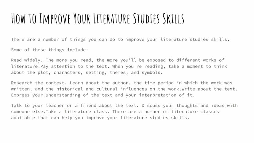LITERATURE STUDIES
Introduction WHAT IS LITERATURE STUDIES?
Literature studies is the process of understanding and
interpreting literature.
