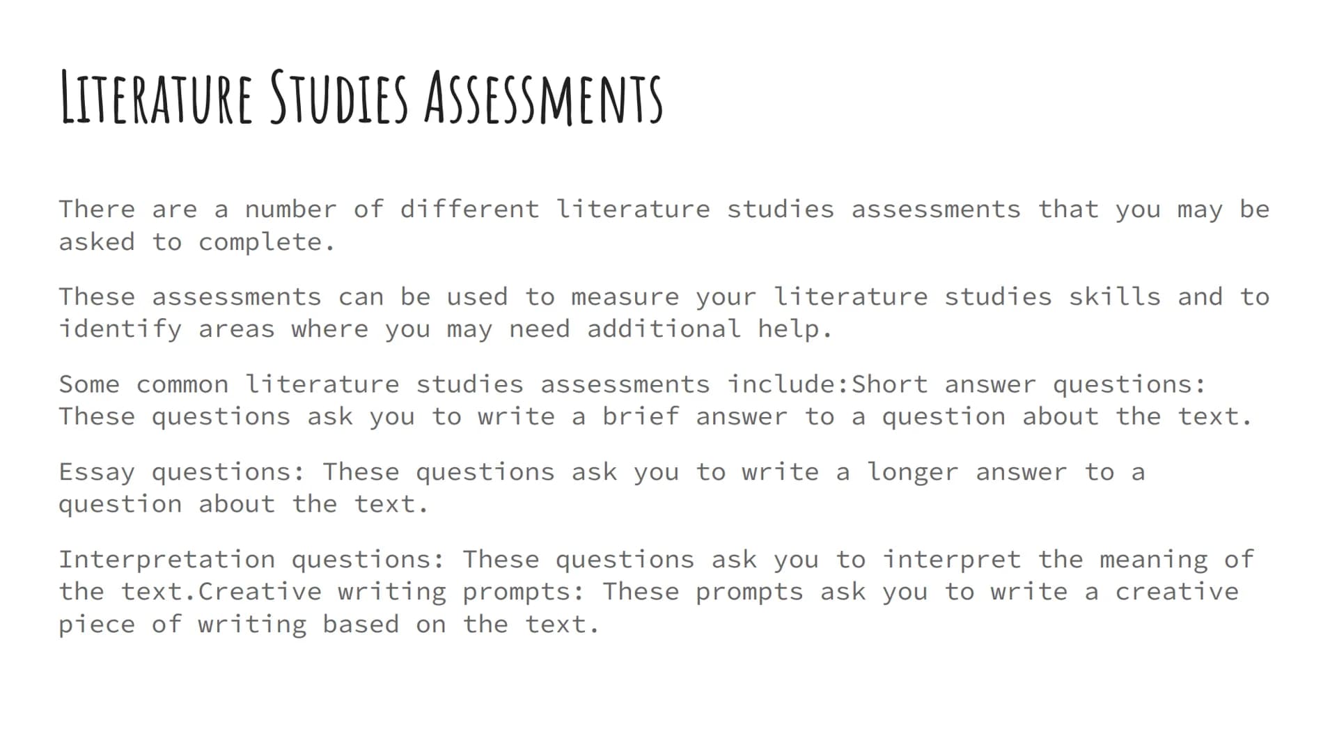 LITERATURE STUDIES
Introduction WHAT IS LITERATURE STUDIES?
Literature studies is the process of understanding and
interpreting literature.
