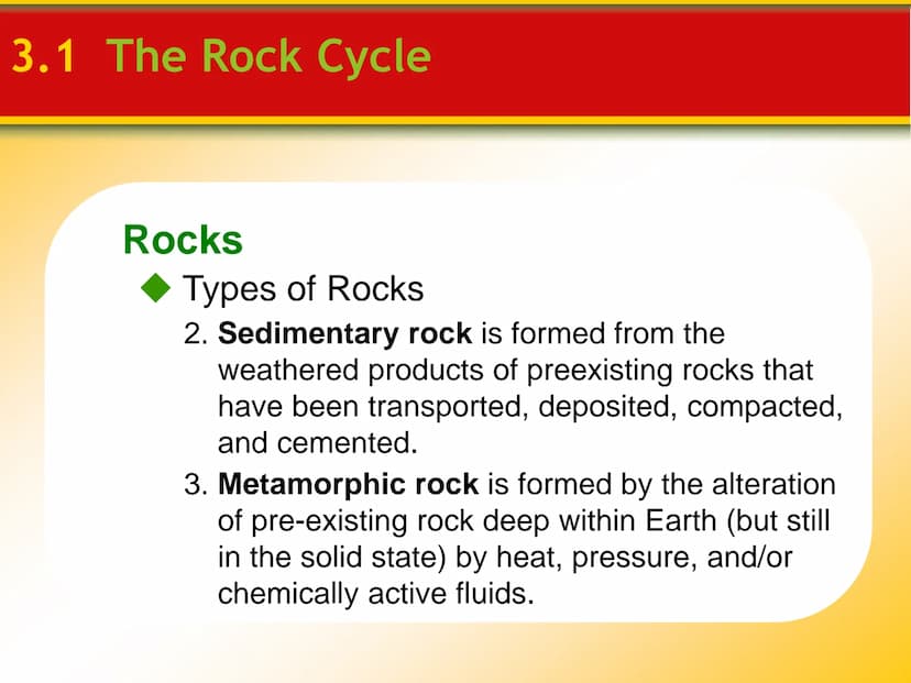 Chapter
3
Rocks 3.1 The Rock Cycle
Rocks
Rocks are any solid mass of mineral or
mineral-like matter occurring naturally
as part of our plane