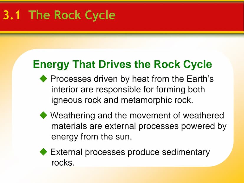Chapter
3
Rocks 3.1 The Rock Cycle
Rocks
Rocks are any solid mass of mineral or
mineral-like matter occurring naturally
as part of our plane