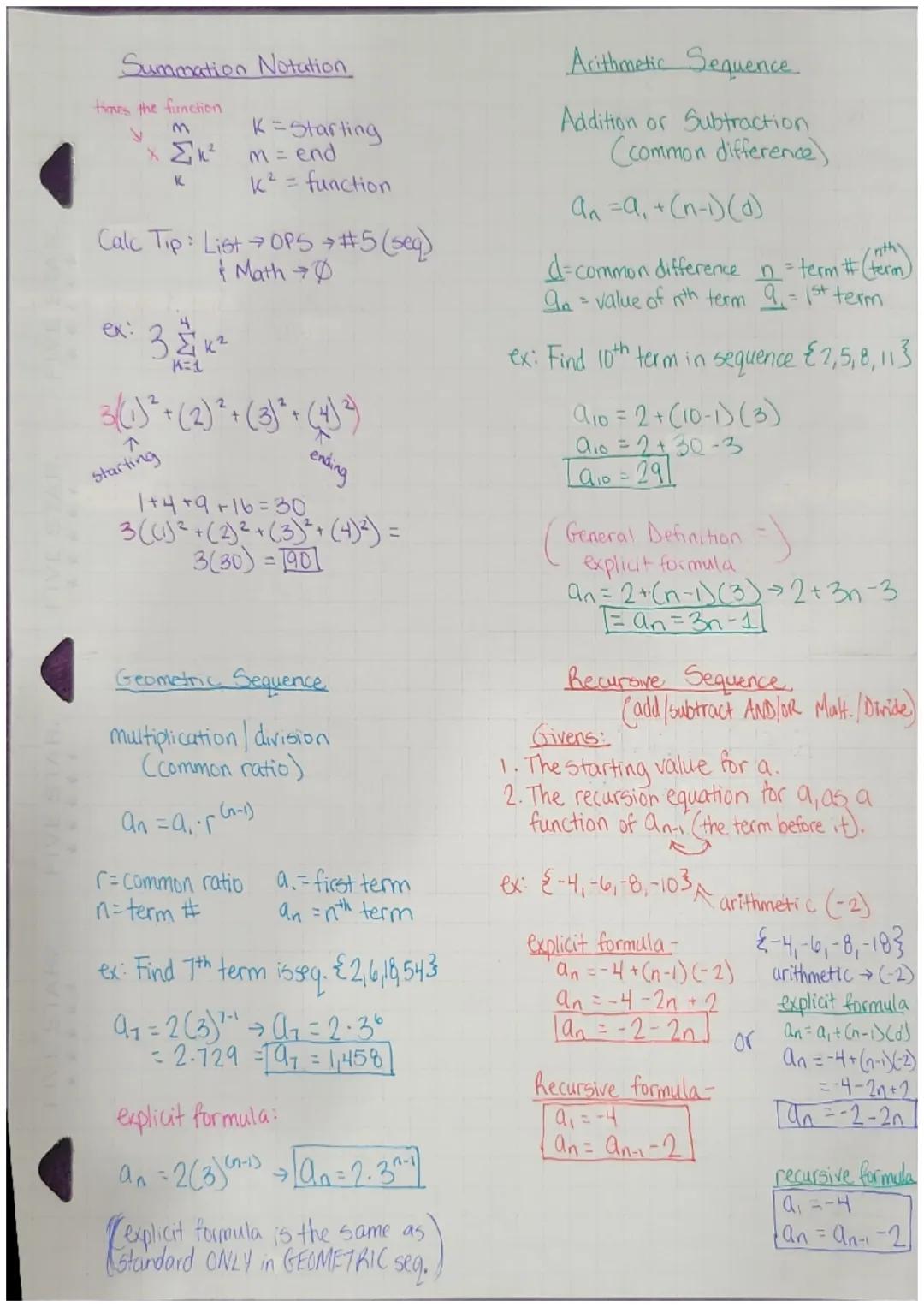 Summation Notation
times the function
K
K = Starting
m = end
k² = function
Calc Tip: List OPS → #5 (seq)
& Math → 0
3&k²
K=1
3((1) ² + (2) ²