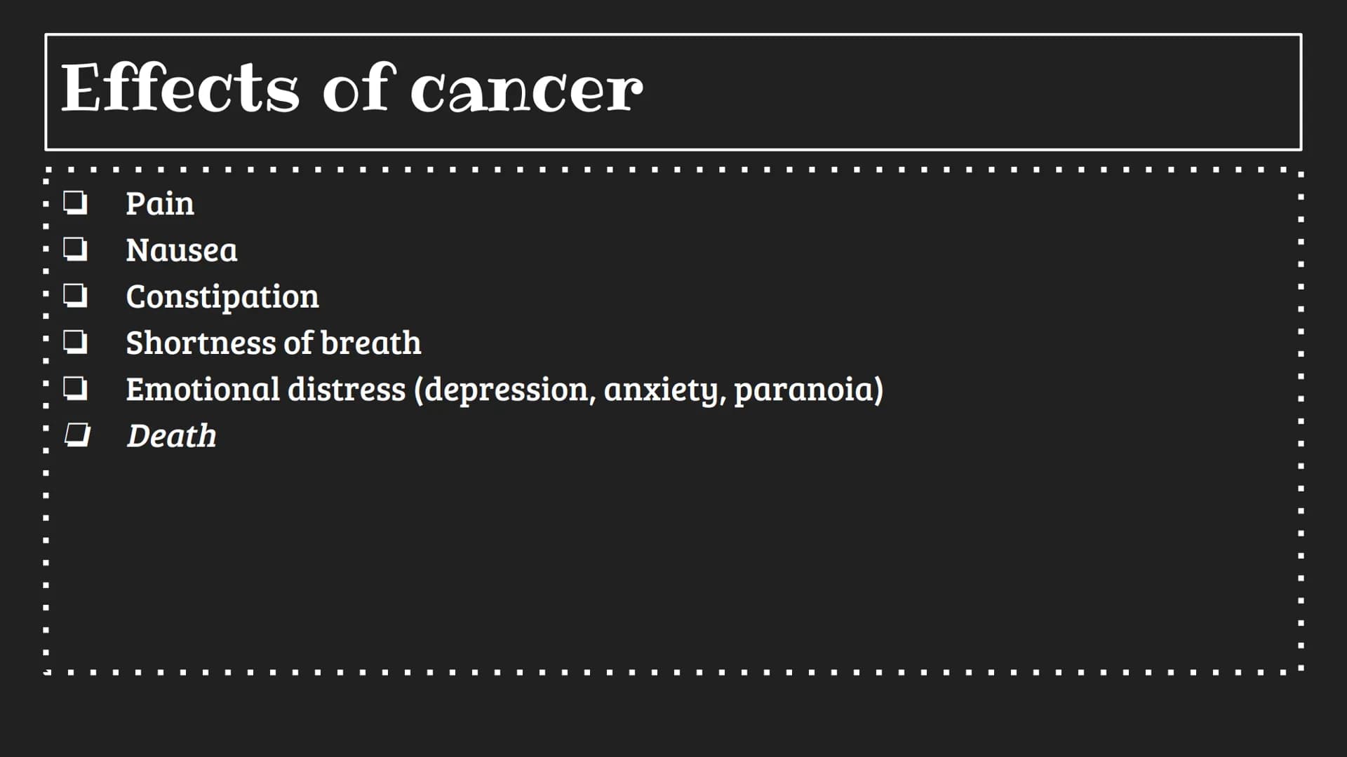 ■
I
■
■
■ ■
■
■
■
Cancer
■
■ Cancer
• What is cancer? Cancer is a disease where cells abnormally grow; They can
▪ spread to other parts of t
