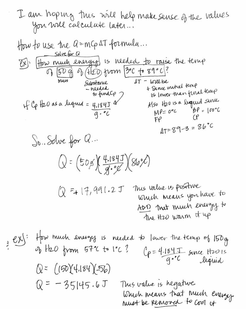 
<p>To Calculate the amount of energy a system absorbs or loses, we have a couple of equations:</p>
<h2 id="specificheatandheatcapacity">Spe