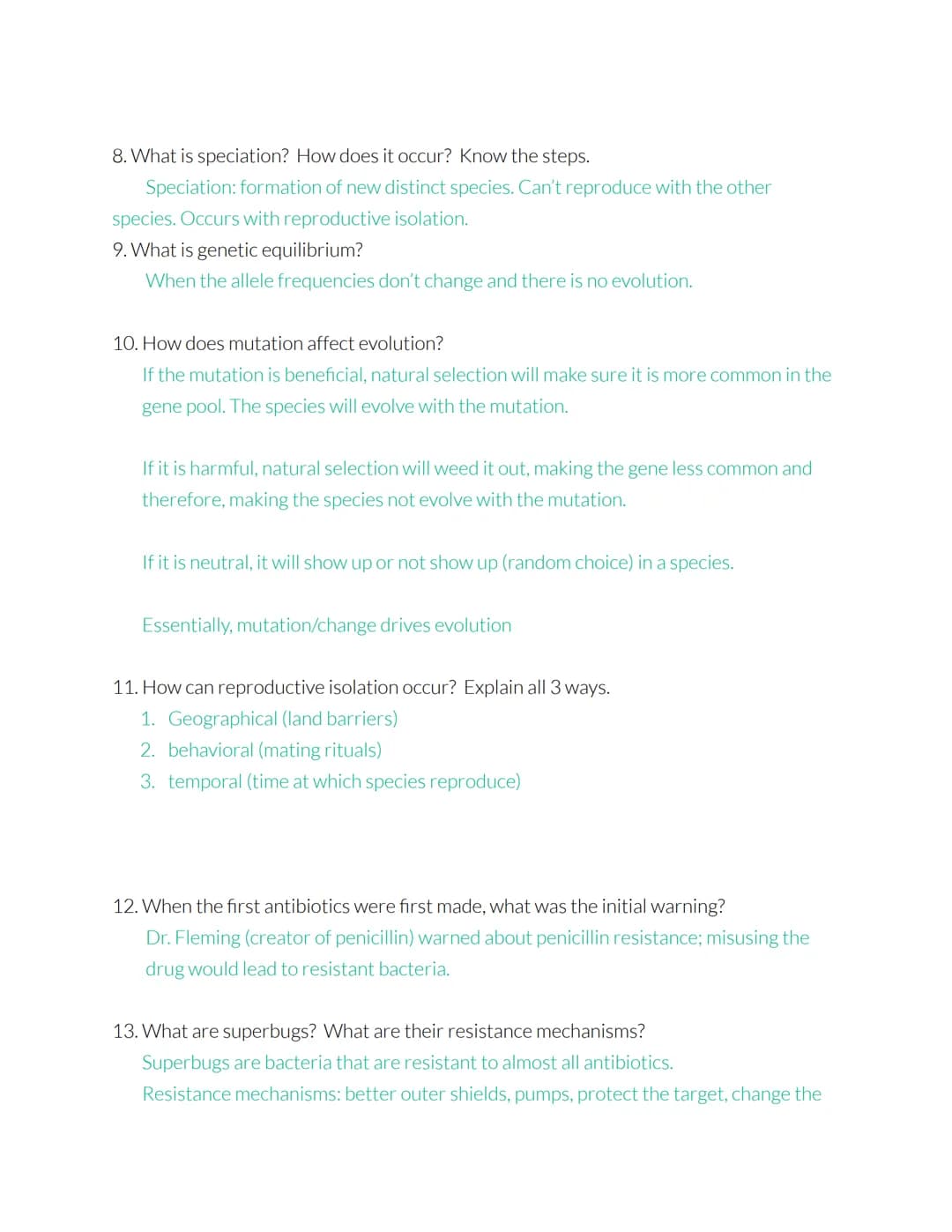 1.
2.
Biology Practice Test #4
What is the Theory of Evolution? Provide evidence that supports it (at least 3).
Theory of Evolution: All spe