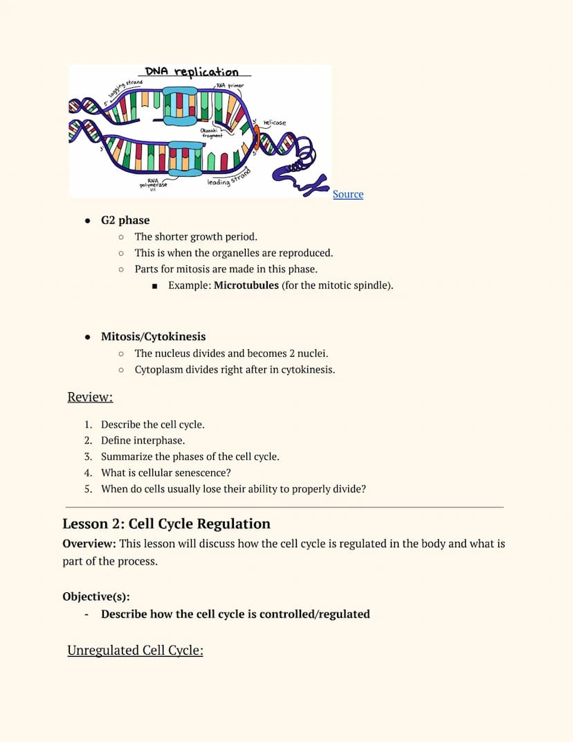 Adv. Science: Genetics
Unit 8
Topics: Cell Cycle and Regulation, Gene Regulation, Cancer, Mutations,
and Carcinogens
Lesson 1: Cell Cycle an