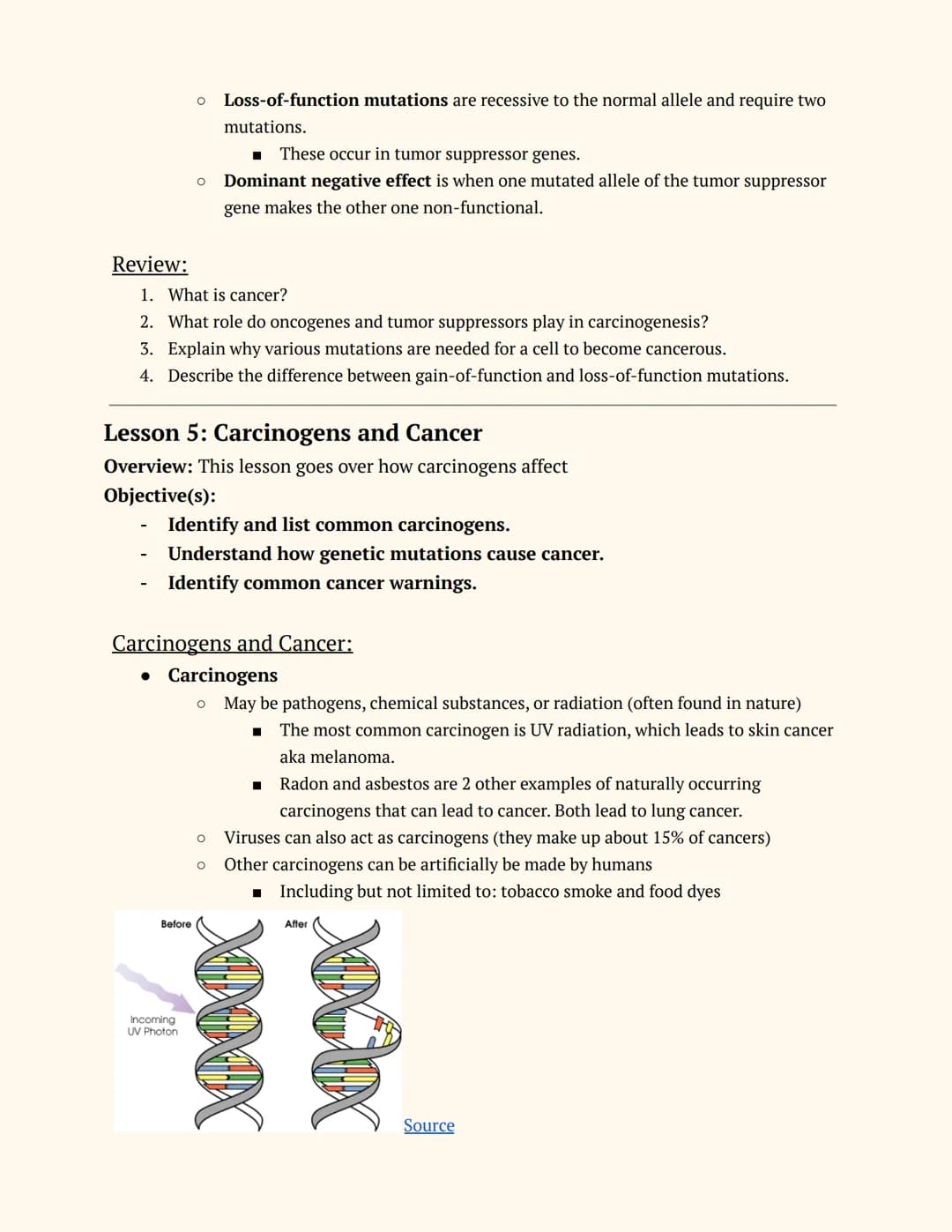 Adv. Science: Genetics
Unit 8
Topics: Cell Cycle and Regulation, Gene Regulation, Cancer, Mutations,
and Carcinogens
Lesson 1: Cell Cycle an