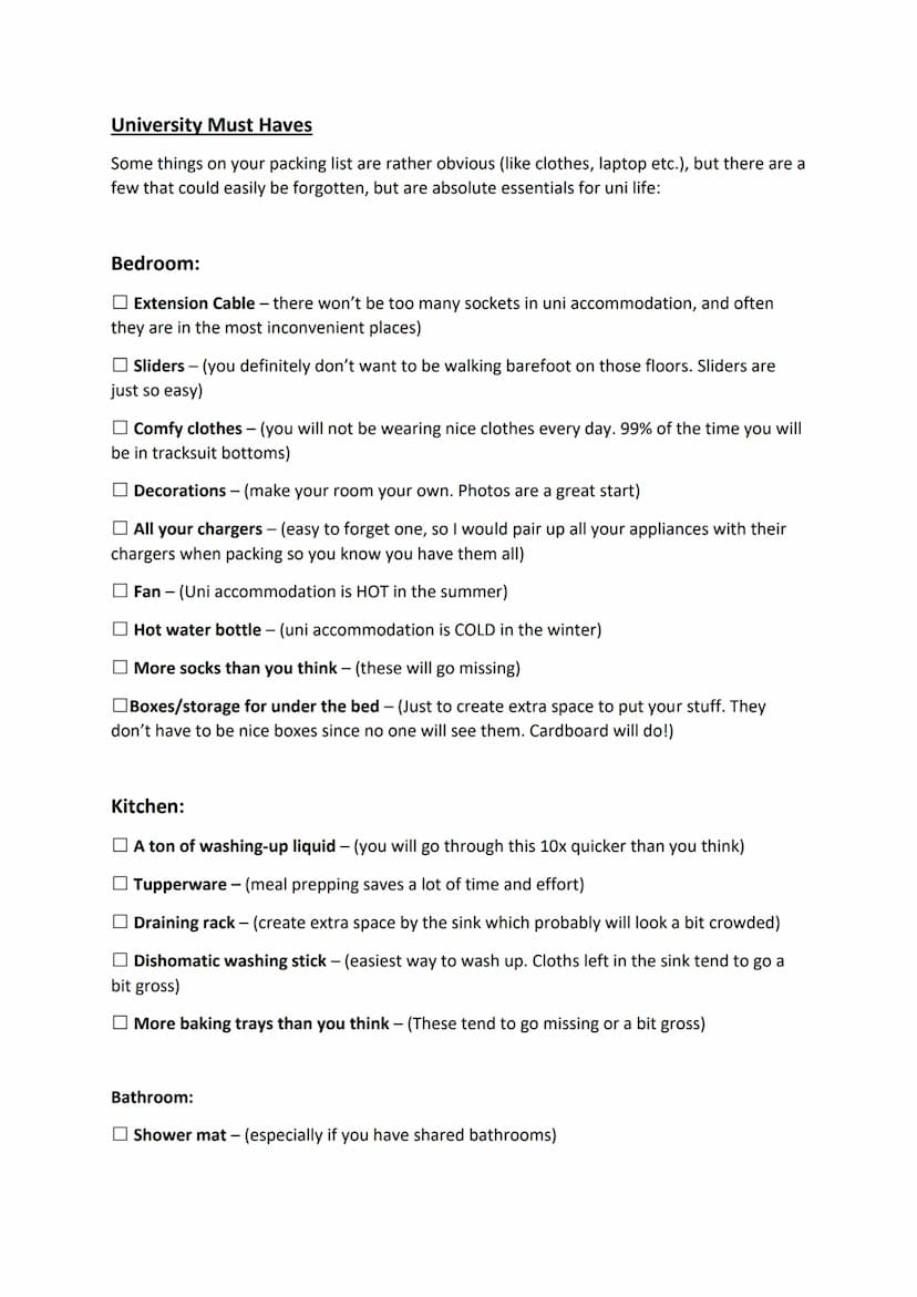 
<p>When packing for your first year at university, it's important to remember the essentials that might easily be forgotten. Here is a list