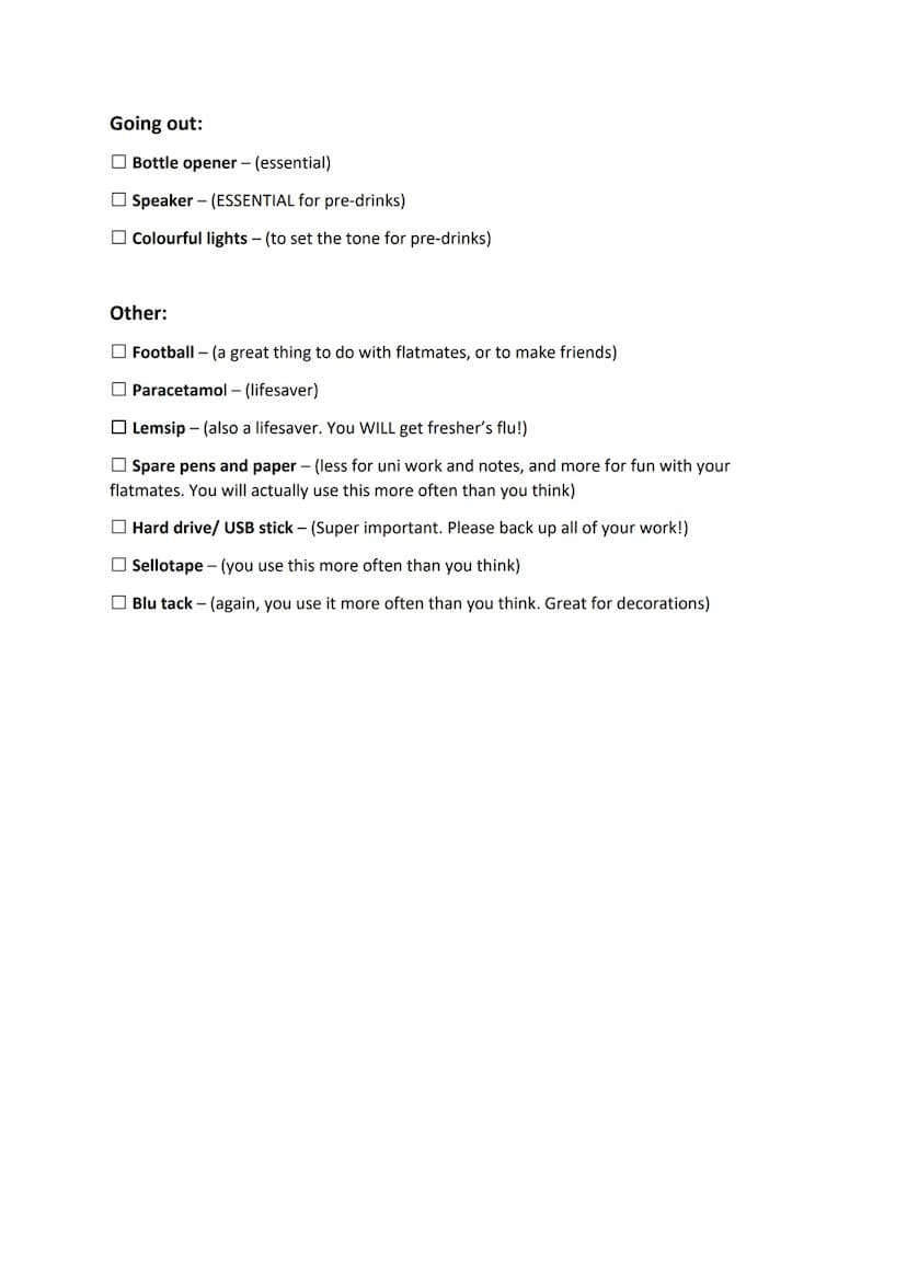 
<p>When packing for your first year at university, it's important to remember the essentials that might easily be forgotten. Here is a list