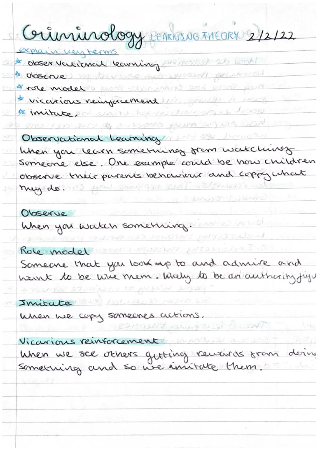Criminology LEADING THEORY 2/2/22
explain key terms.
observational learning and get Donal
w observe thera zwodany awww.ed
fam
*******
2
from