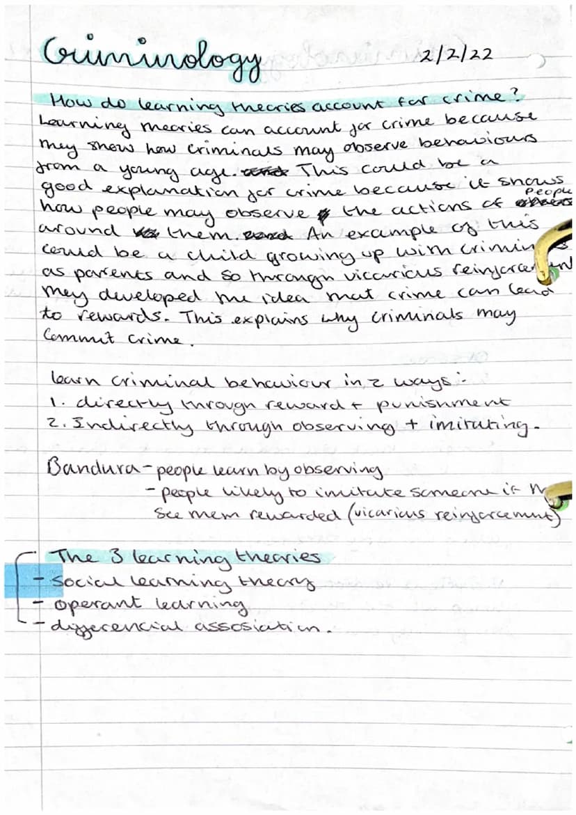Criminology LEADING THEORY 2/2/22
explain key terms.
observational learning and get Donal
w observe thera zwodany awww.ed
fam
*******
2
from