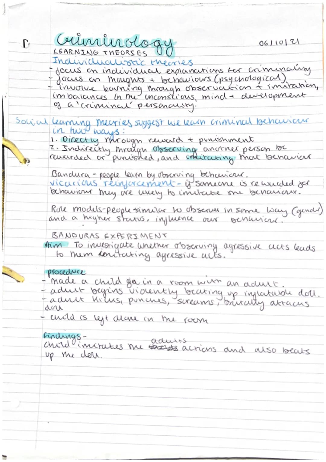 Criminology LEADING THEORY 2/2/22
explain key terms.
observational learning and get Donal
w observe thera zwodany awww.ed
fam
*******
2
from