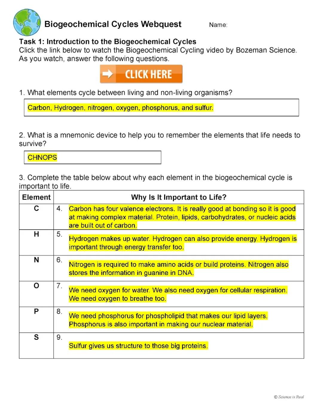 Biogeochemical Cycles Webquest 