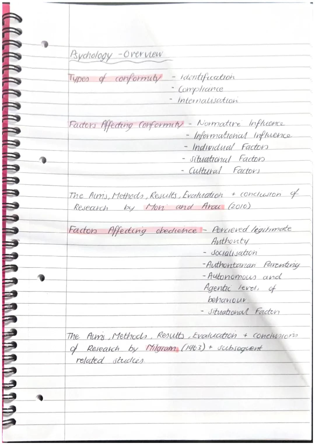 Psychology -Overview
Types of conformity
identification
• Compliance
Internalisation.
Factors Affecting Conformity - Normative influence
Inf