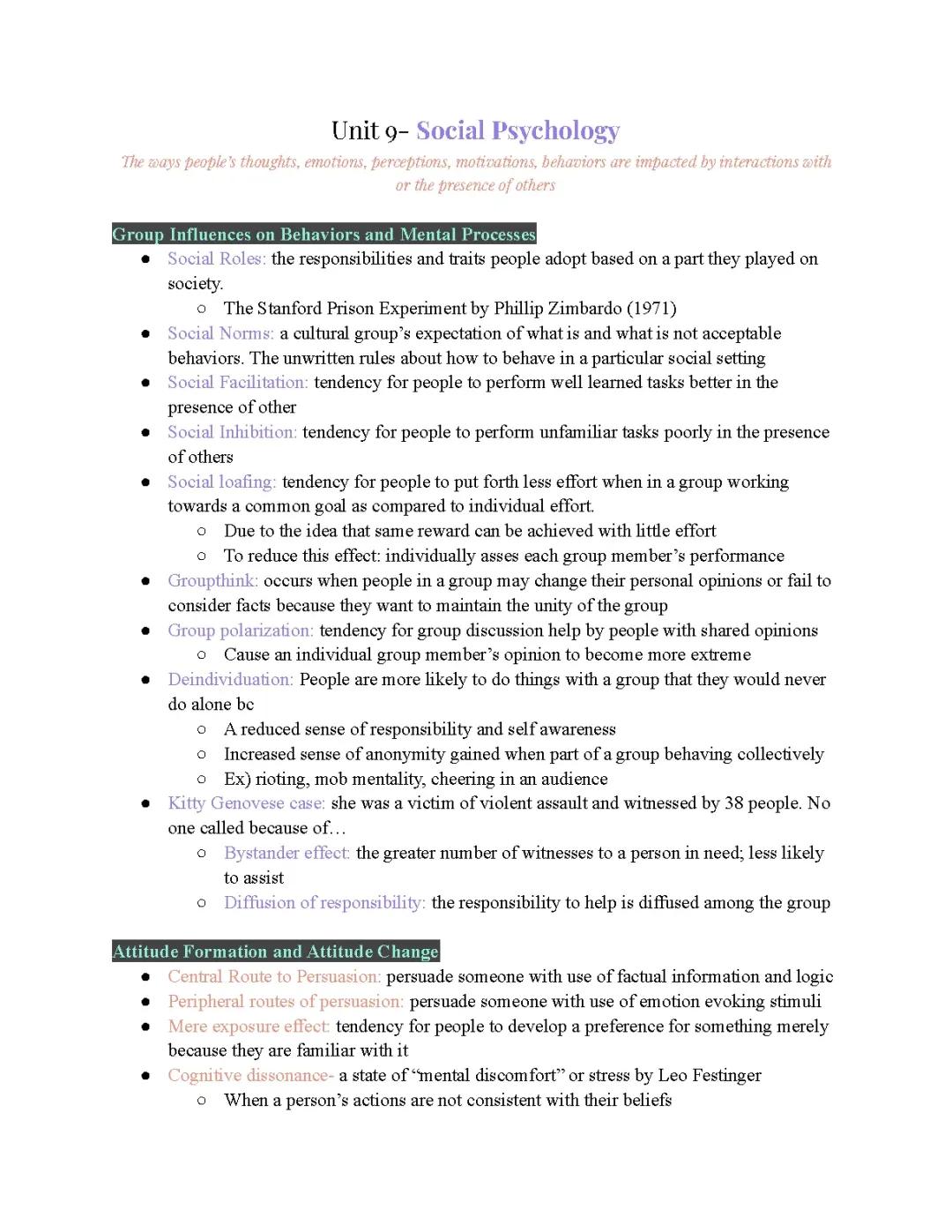 AP Psychology - Unit 9: Exploring Social Psychology