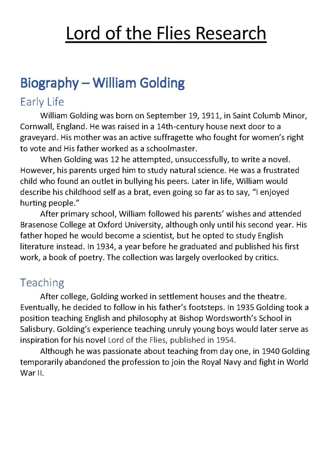 Fun Facts and Stories: William Golding's Life and 'Lord of the Flies'