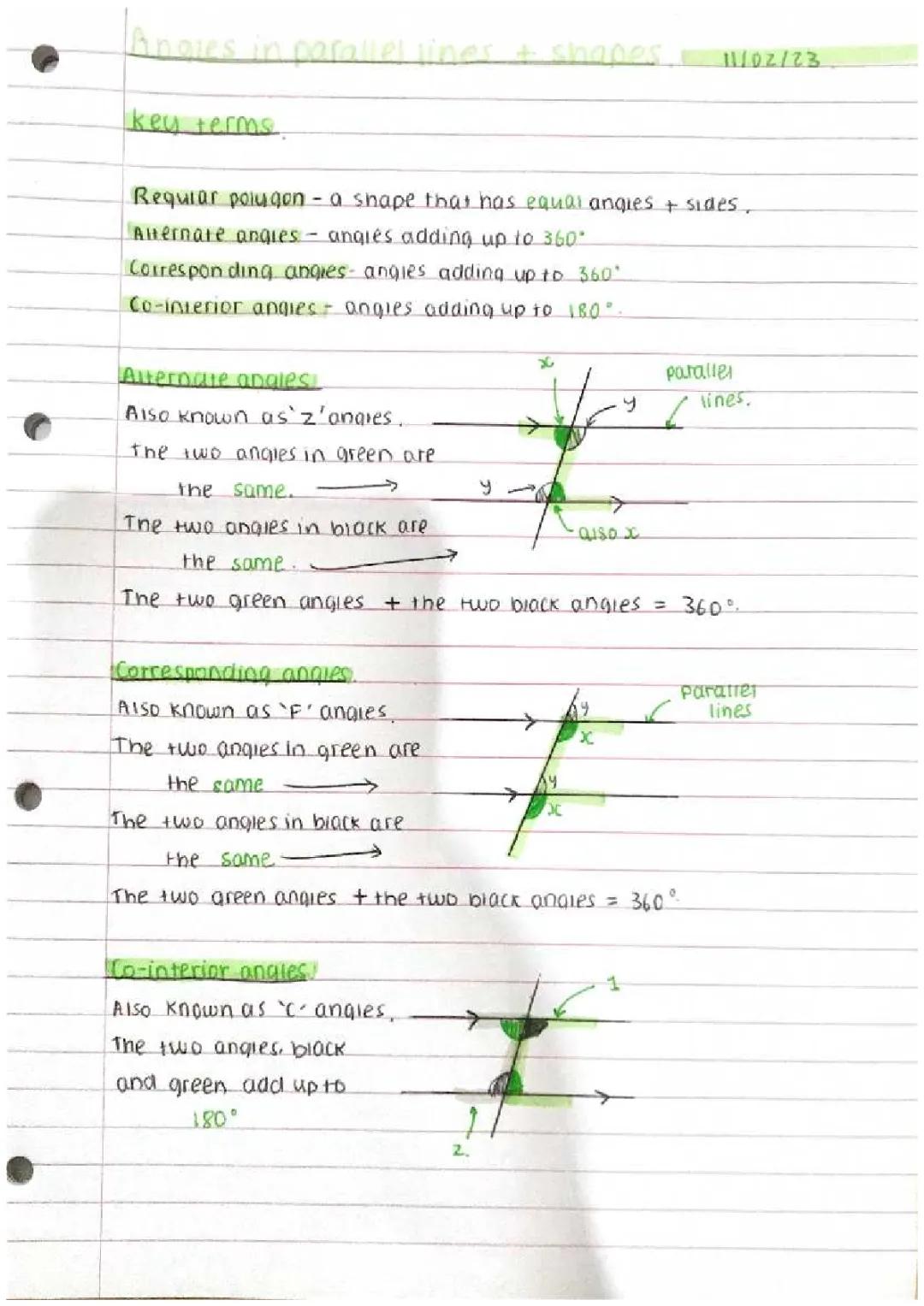 Angles in parallel lines