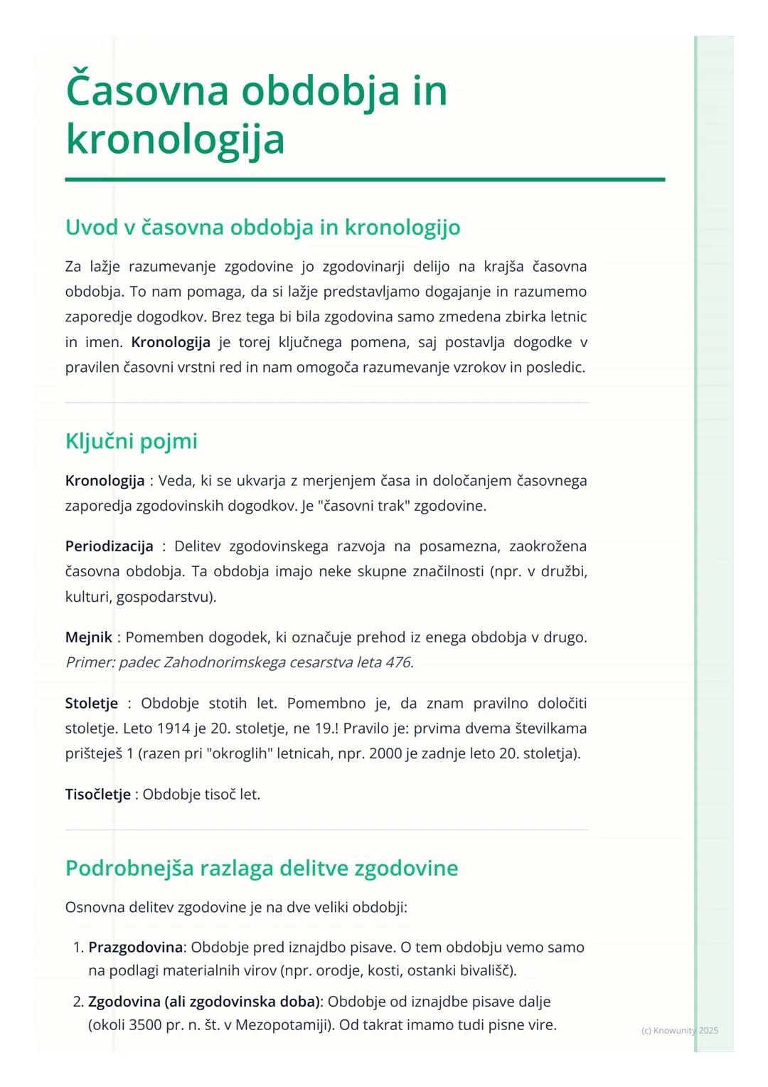 # Časovna obdobja in
kronologija

Uvod v časovna obdobja in kronologijo

Za lažje razumevanje zgodovine jo zgodovinarji delijo na krajša čas