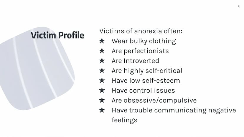 Anorexia
By: Kate Bicalho What is Anorexia?
Eating disorder
★
Scientifically called Anorexia Nervosa (AN)
A condition where people see thems