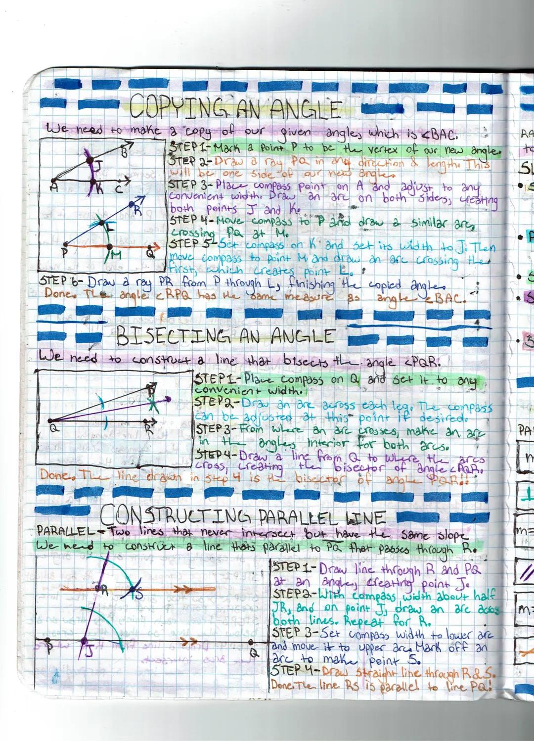 Copying, Bisecting, and Constructing Line Segments, Angles, and Parallel Lines