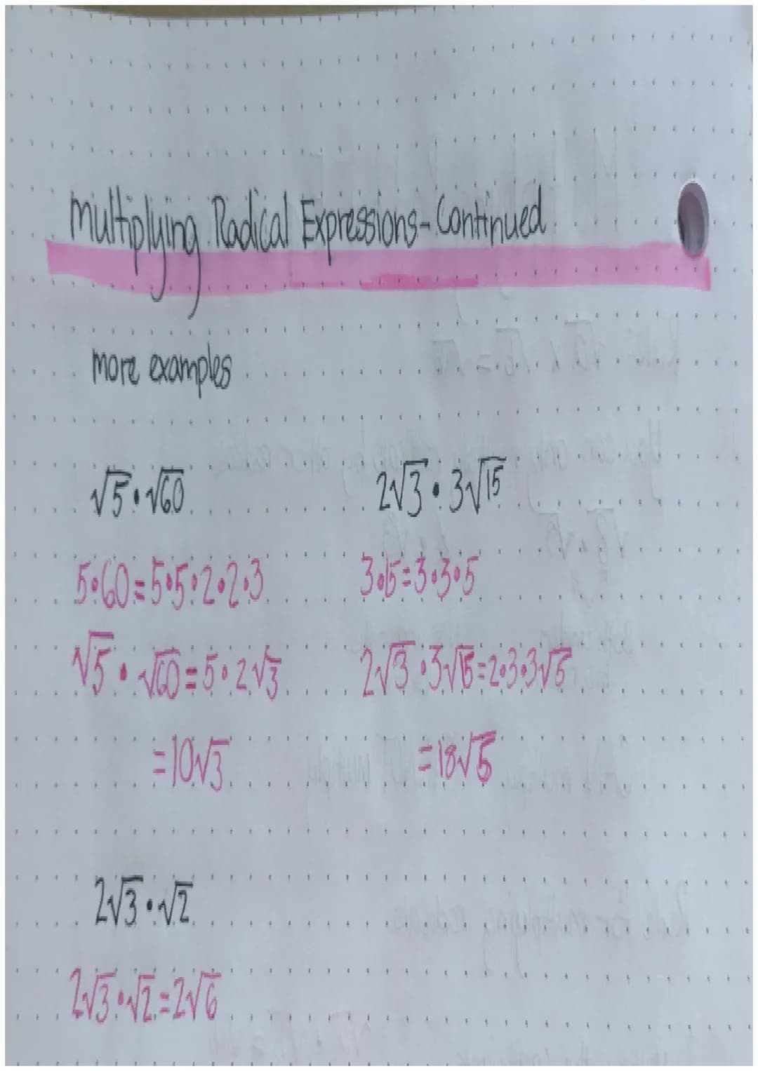 Multiplying Radical Expressions
Rule: √ax √b = √ab
You can only multiply radicals by other radicals
√8•√3
8.√3
Both under
the radical
CAN
mu