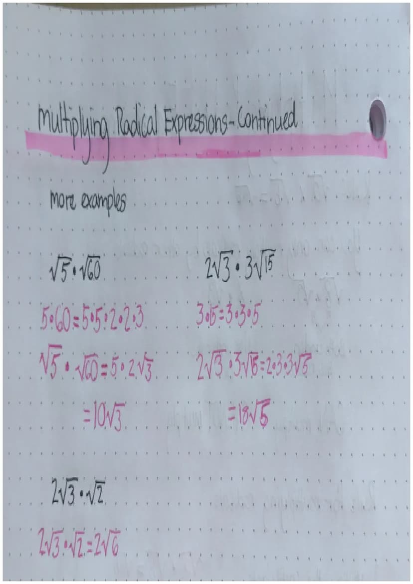 Multiplying Radical Expressions
Rule: √ax √b = √ab
You can only multiply radicals by other radicals
√8•√3
8.√3
Both under
the radical
CAN
mu