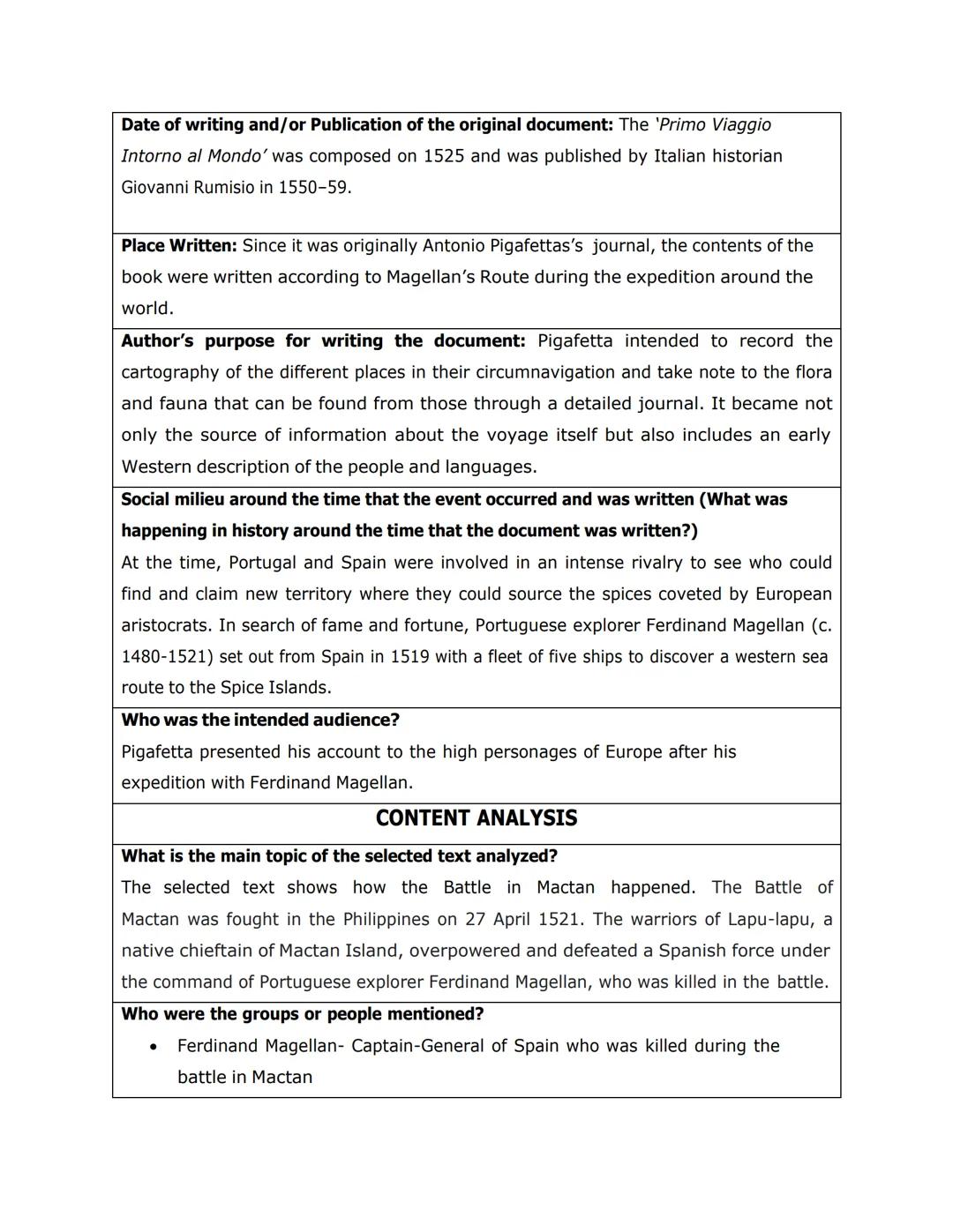 GHIST-READINGS IN PHILIPPINE HISTORY- 3427
MODULE 1 UNIT 2: EVALUATION
For this assessment, apply content and context analysis on the eyewit
