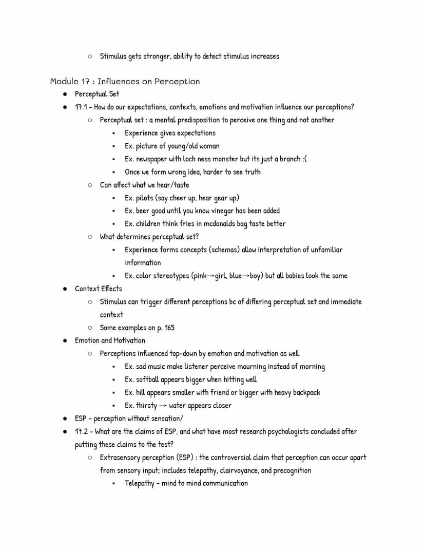 UNIT 4: Sensation and Perception
Module 16: Basic Principles of Sensation and Perception
● 16.1 - What are sensation and perception? What do