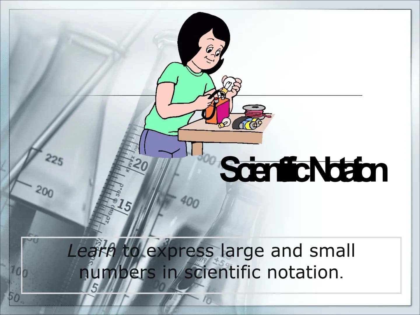 100
50
225
200
15
20
500
400
Scientific Notation
Learn to express large and small
numbers in scientific notation.
00
5 An ordinary penny con