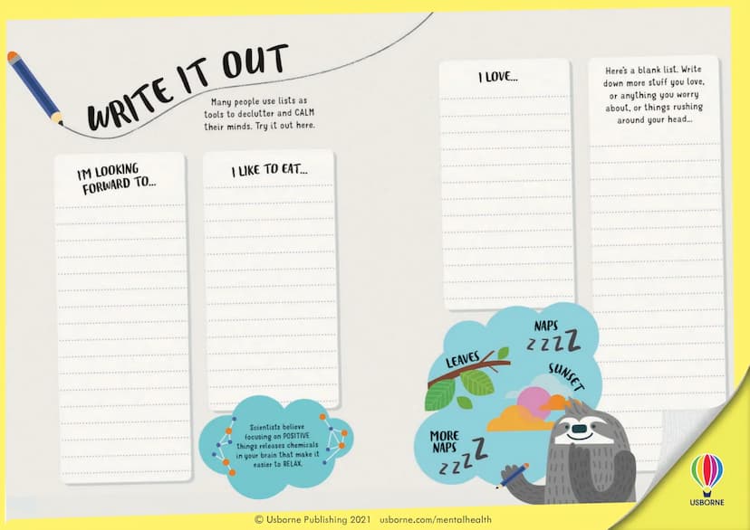 SUO
4
*
USBORNE
UNWORRY
PACK
A 8
@
*
Activities to calm your mind
Junt
Down
www.hair
2415
DETAY
>
(
USBORNE $
D
TIME TO UNWORRY
Worries are 